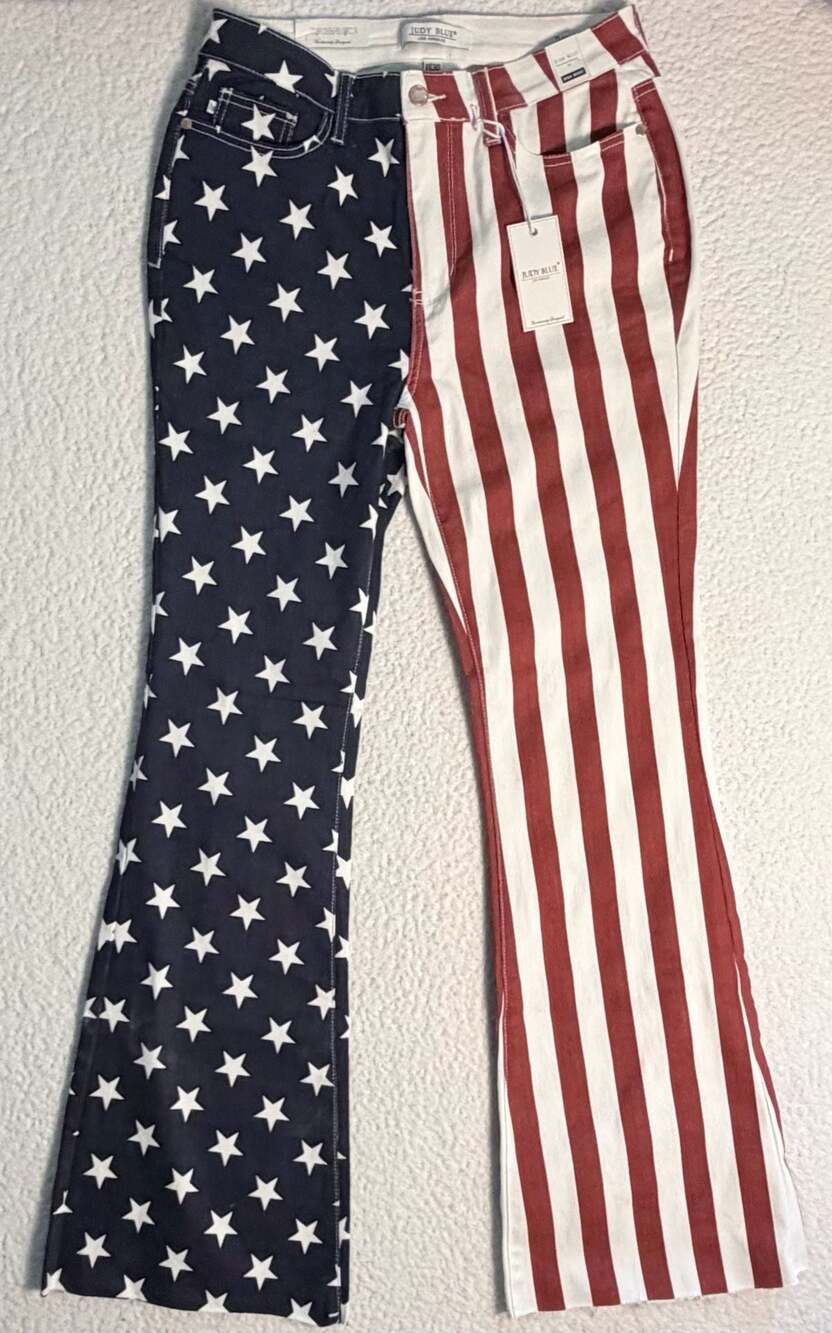 Judy Blue High Waist Stars and Stripes American Flag Print Flare Jeans